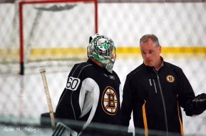 Zane McIntyre and Bruins goalie coach Bob Essensa (Photo courtesy of Alison M. Foley)