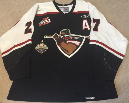 Milan Lucic's Vancouver Giants away sweater worn in the 2007 Memorial Cup tournament (Kirk Luedeke photo)