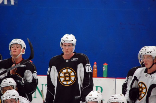 Rob O'Gara looks on during an on-ice session at the 2014 Boston Bruins development camp (Photo courtesy of Alison M. Foley)